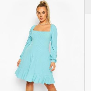 * Never worn* Plus rib puff sleeve skater dress- Turquoise